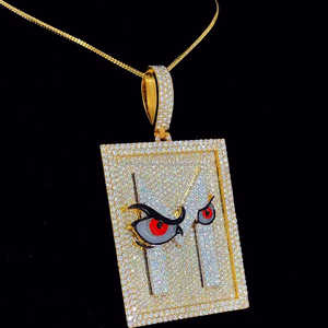 Hip Hop encanto 925 Starling plata chapado en oro colgante para hombres diamante blanco esmalte ojo colgante joyería fina - Product Image 3