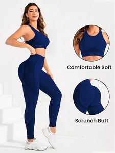 Seamless Two Piece Gym Outfit High Neck Mesh Racerback Crop Bra with Tummy Control Ruched <b>Booty</b> Lifting <b>Leggings</b> Yoga Suit - Product Image 6