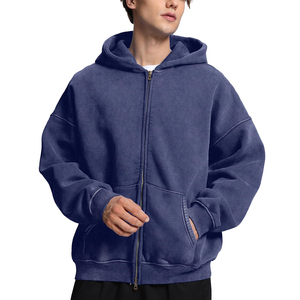 New Style Men Winter Oversized Drop Shoulder Thick Acid Washed <b>Zip</b>-Up Hoodies for High-Quality Fleece Men Zipper Washed Hoodie - Product Image 1