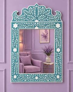 Miroir rectangulaire en os incrusté, cadre noir, style Art Déco indien, fait main, durable, à fixer au mur, vente en gros - Product Image 5