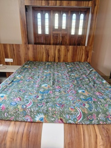 Blue Mukut Print <b>Kantha</b> <b>Quilt</b> Hand Stitched Queen Size Cotton Bedspread Reversible Bohemian Style All-Season Hotel Home Decor - Product Image 1