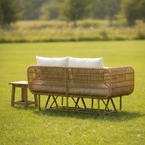 Modern Outdoor Natural Rattan Loveseat Sofa Luxury Patio Garden Bench Woven Wicker Lawn Couch With Cushions For Hotel Resort - Product Image 3