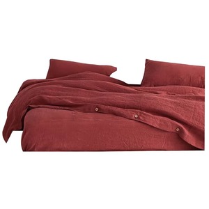 Juego de Edredón de Lino Color Naranja Rústico con Botones, Juego de Ropa de Cama Teñida en Color Sólido para el Hogar y el Dormitorio - Product Image 2