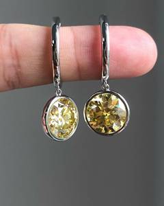 925 Sterling <b>Silver</b> Yellow Moissanite Drop Hoop <b>Earrings</b> Round Bezel Set <b>Dangle</b> <b>Earrings</b> for Women Jewelry Gift - Product Image 1