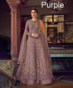 Indian Pakistani Women's Trendy Fashion Heavy Net Embroidery Multi Work Wedding Partywear Suit Floor-Length Pishwas Anarkali - Product Image 1