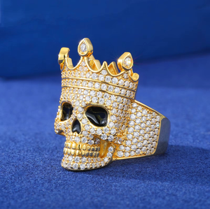 Punk Style Hip Hop Jewelry <b>Mens</b> 18K Gold Plated 925 Sterling Silver Vvs Moissanite Diamond Crown Skull Head <b>Ring</b> - Product Image 1