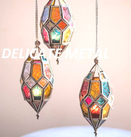 Lanternes marocaines portables en laiton et verre faites à la main, lumières suspendues géométriques colorées, décoration de Noël pour la maison DL-003
