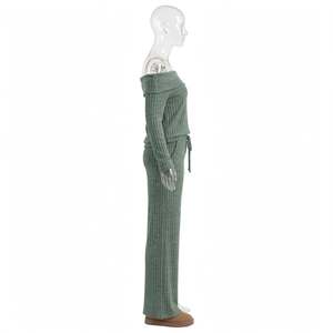 SPINE CRAFT Conjunto de Dos Piezas de Punto Casual para Mujer, Cárdigan y Pantalones Anchos de Punto, Color Sólido, para Primavera y Otoño - Product Image 2