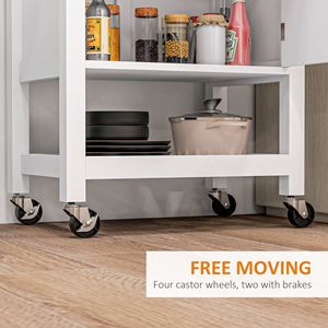 Carrello da Cucina Moderno Bianco con Isola Girevole, Piano Regolabile in Legno di Gomma, Cassetto, Portabottiglie, Mobile in Metallo e Legno con Ruote, Materiale MDF - Product Image 5