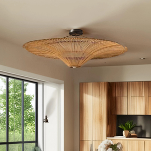 High Quality Rattan Pendant Light Living Room Entryway Farmhouse Chandelier Lattice <b>Bamboo</b> Lamp <b>Cane</b> Lampshade Supplier - Product Image 1