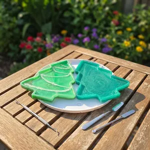 Customized Eco-Friendly Waterproof Resin Christmas <b>Tree</b> Shape Handicraft Indoor Tabletop Decor <b>with</b> Ornament Green Color - Product Image 4