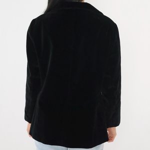 Blazer vintage en velours noir des années 80, veste boutonnée rétro, style preppy, coupe ajustée, professionnel, formel, simple - Product Image 2