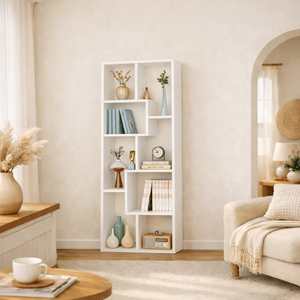 Scaffale Espositivo e Libreria a 5 Ripiani Asimmetrici Bianco - Mensole e Scaffali da Parete - Product Image 6