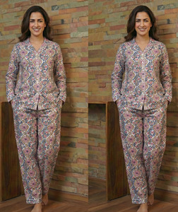 Hand Block Print Cotton <b>Womens</b> Relax Fit Pajama Nightwear Export Supplier India - Product Image 3