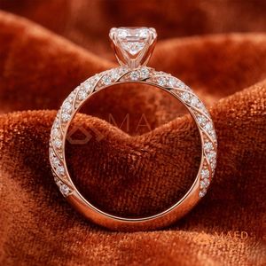 Anillo de Moissanita de Corte Redondo de Lujo para Mujer, Oro Rosa, Joyería de Compromiso, Regalo, EE. UU. - Product Image 3
