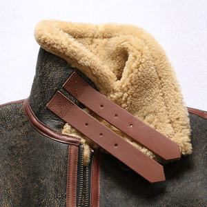 Chaqueta Bomber Retro de Piel de Oveja Desgastada para Hombre, Abrigo de Aviador de Cuero con Forro de Piel, Ropa Exterior Informal de Invierno - Product Image 5