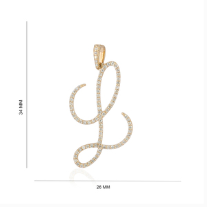 Colgante de Oro Amarillo de 14k con Diamante Natural Pavé y Letra Inicial L Cursiva Grande, Joyería Fina Hecha a Mano, Venta al por Mayor - Product Image 1