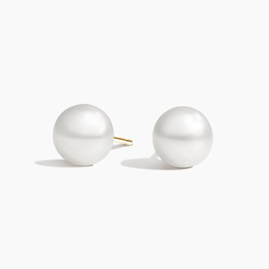 Women's Classic Pearl Stud <b>Earrings</b> Yellow Gold Everyday Wear - Product Image 3
