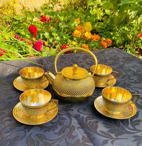 Luxury Brass <b>Tea</b> <b>Set</b> with Teapot, Cups, Saucers and Serving Tray – Traditional Indian Handcrafted Brass <b>Tea</b> & Coffee <b>Set</b> - Product Image 1
