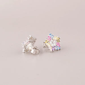 Snowflake <b>Stud</b> <b>Earrings</b> Women's Silver Plated <b>Crystal</b> Rhinestone Round Brilliant Cut Alloy Romantic Engagement Jewelry - Product Image 2