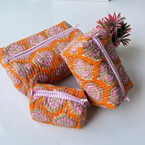 Set de Bolsas de Aseo Cosméticas Acolchadas Estilo Bohemio, Patrón Naranja y Rosa, Bolsa de Lavado Multifuncional para Mujer, Gran Capacidad, Organizador Textil - Product Image 6