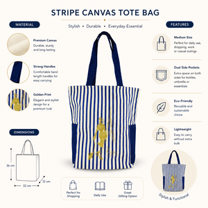 Stylish Stripe <b>Canvas</b> <b>Tote</b> Bag | Golden Print Shopping Bag | Dual Side Pocket Medium <b>Tote</b> With Hand Length Handle Reusable Bag - Product Image 5