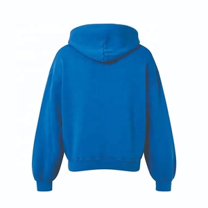 Sudadera con Capucha y Cremallera Azul Unisex, Corte Holgado, Color Sólido, Estilo Casual, Tejido French Terry, para Otoño - Product Image 2