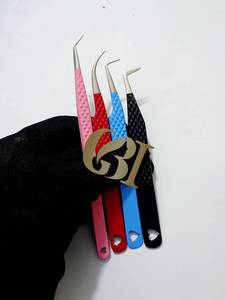 Pinzas de Acero Inoxidable de Alta Calidad para Extensiones de Pestañas, Rojas/Azules/Blancas, Punta de Fibra de Precisión, Antimagnéticas, Antiestáticas, 10 mm - Product Image 2