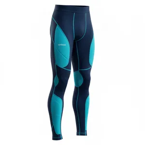 Amkoor Leggings de compression pour hommes, longueur intégrale, bleu foncé, vert sarcelle, en Spandex/Nylon, séchage rapide, taille élastique, collants de sport - Product Image 4
