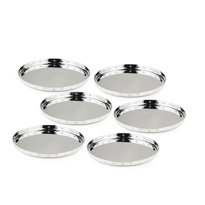 Assiettes de présentation rondes martelées en acier inoxydable argenté, lot de 6, faites à la main, polies, pour la table - Product Image 5