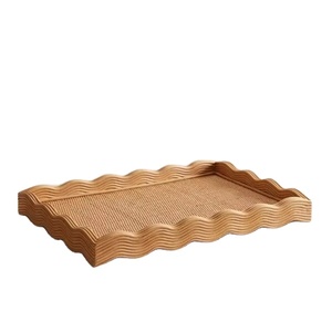Wavy Rectangular Wooden Serving Tray for Home <b>Decor</b> Crafted from Premium Wood with Unique Wavy Design Elegant Kitchen Tray - Product Image 1