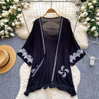 Blusas Bohemias de Manga Larga para Verano, Camisas Bordadas Sólidas para Mujer, Tops Casuales para Dama, Ropa al por Mayor para Mujer