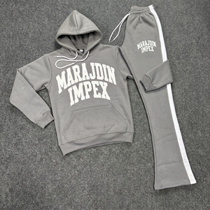 Conjunto Deportivo de 2 Piezas para Mujer, Invierno, Estilo Urbano, Felpa, Personalizado, Pantalones Deportivos con Bordado, Pantalones Acampanados, Sudadera con Logotipo, Joggers - Product Image 4