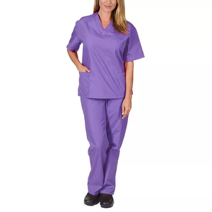 Ensemble de blouses médicales vertes pour femmes, col en V, manches courtes, coton et polyester tissé, pantalon d'uniforme d'hôpital - Product Image 3