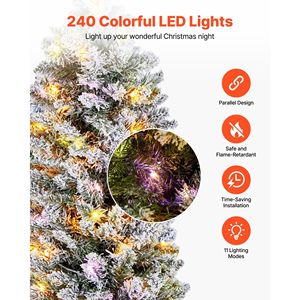 Albero di Natale innevato preilluminato da 180 cm con 240 luci LED colorate, 11 modalità di illuminazione, decorazioni natalizie complete - Product Image 4