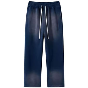 Pantalones de hombre con lavado ácido, estilo casual, con cordón en la cintura, gris, con estampado puff, joggers de algodón, pantalones de chándal acampanados, de forro polar, con logotipo personalizado - Product Image 1