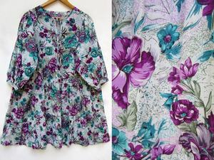 Minivestido maxi de algodón con estampado floral del Valle de colores recién llegado, minivestido maxi de verano con escote Henley y corbata de algodón para mujer - Product Image 2