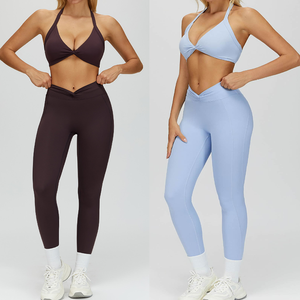 Women's High Quality Solid Breathable Seamless Long Sleeve Cropped Tops 2 Piece Set <b>Quick</b> Dry Eco-Friendly Fitness Yoga Leggings - Product Image 2