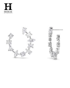 Luxury Mixed Cut Diamond Open Hoop Earrings 18K White Gold Multi Shape Pear <b>Emerald</b> Marquise Lab Grown Diamond Earrings Women - Product Image 2