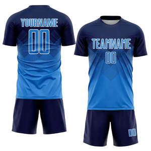 Uniforme de Fútbol Personalizado Azul Marino y Blanco Sublimado, Jersey de Manga Corta Transpirable Unisex para Adultos - Product Image 1