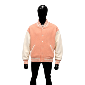 Veste universitaire pour homme de haute qualité en corail avec manches crème, coupe classique, col rabattu, style décontracté, mélange polyester-coton, SOLDE - Product Image 1