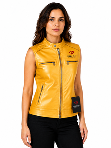 Gilet en cuir pour femme avec surpiqûres de qualité supérieure, toucher cuir doux, poches pratiques et design tendance pour un style polyvalent - Product Image 4