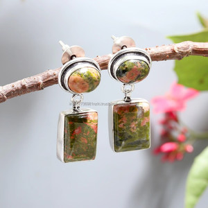 Pendiente de Plata de Ley 925 hecho a mano, pendiente de piedras preciosas Unakite, pendiente colgante de gota Unakite, pendiente hecho a mano, regalo para ella... - Product Image 3