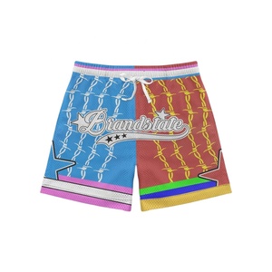 Shorts de basketball unisexe personnalisés, motif drapeau USA 3D rétro, maille unie, style urbain, rouge-Blanc Royal, brodés, taille élastique, respirants, US - Product Image 5