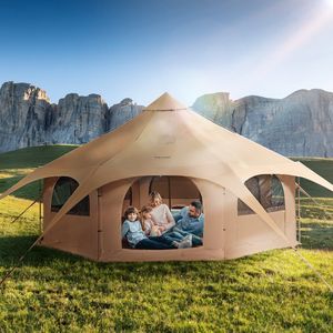 Tenda a Campana in Tela per 4 Stagioni, 5 M/16,4 ft, Traspirante, per 8 Persone, con Apertura per Stufa, Ideale per Campeggio - Product Image 1
