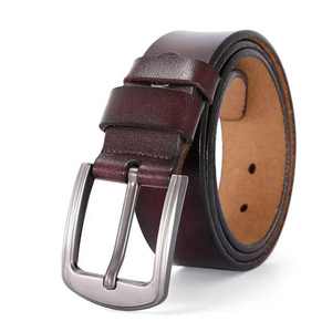 Ceinture en cuir véritable noir avec boucle rectangulaire argentée, formelle, durable, en cuir de vache, largeur 1 3/8 pouces - Product Image 2