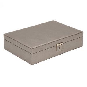 Boîte à bijoux rectangulaire en cuir gris avec couvercle, design minimaliste, conteneur de rangement à charnière à 1 niveau - Product Image 1
