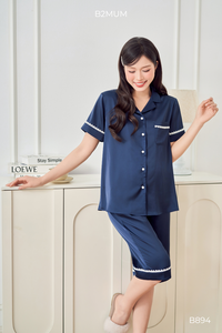 Conjunto de Pijama B2 MUM B894 Azul Oscuro de Spandex/Poliéster para Mujeres Embarazadas - Transpirable, Cintura Elástica Ajustable, Ligero para Verano - Product Image 6