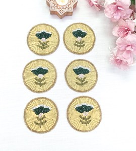 ALI FASHION ART Handmade Beaded Maple Leaf Coasters Set Reusable Fabric <b>Bar</b> <b>Mats</b> Classic Autumn Design Orange Yellow Brown - Product Image 5