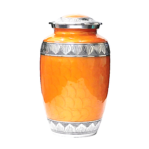 Urnas de cremación de aluminio para adultos con grabado, acabado en estaño y esmalte naranja, urnas metálicas para cenizas humanas. - Product Image 1